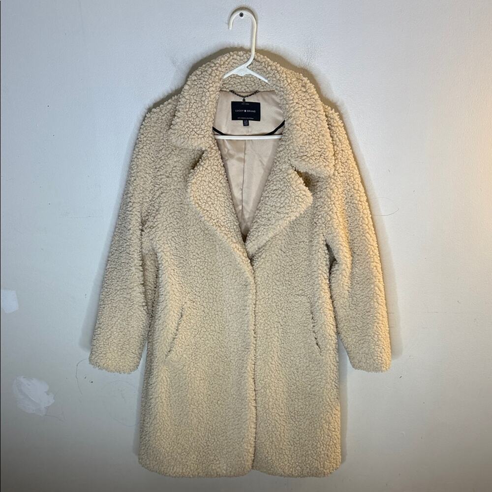 Lucky Brand Cream Teddy Snap Button Front Jacket Size Large
